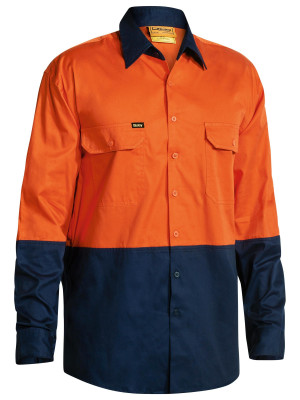 Hi Vis Cool Lightweight Drill Traditional Fit Shirt - Orange/Navy