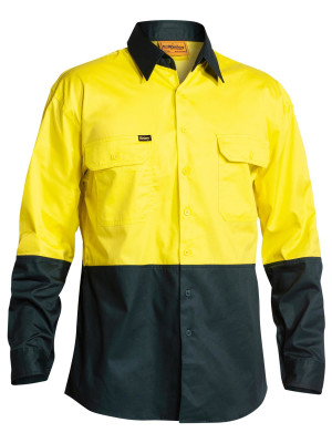 Hi Vis Cool Lightweight Drill Traditional Fit Shirt - Yellow/Bottle