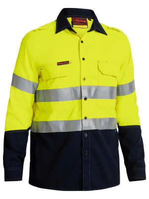 TenCate Tecasafe® Plus 580 Taped Hi Vis Lightweight FR Vented Shirt - Yellow/Navy