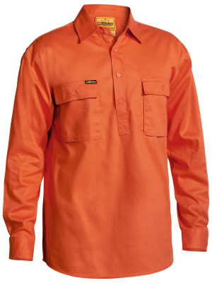 Closed Front Cotton Drill Shirt - Orange