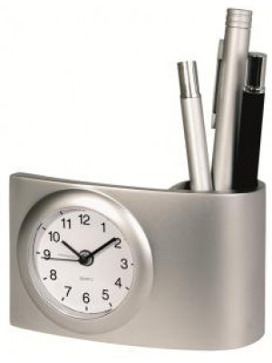 Metal Desk Clock- Pen Caddy