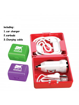 Car Charger Earbuds Charging Cable in One Case