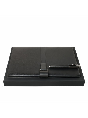 Set Pure Leather Black (rollerball Pen & Folder A4)