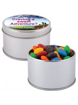 M&M's in Silver Round Tin