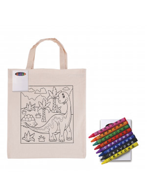 Colouring Calico Short Handle Bag with Crayons