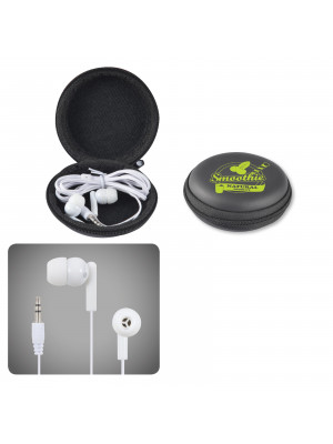 Earbud / Headphone Set in Round EVA Zippered Case 