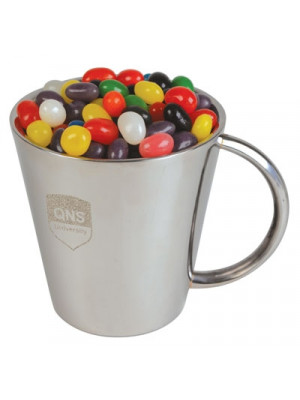 Assorted Colour Jelly Beans In Stainless Steel Coffee Mug