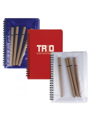 Notepad With Pvc Stationery Pouch And Recycled Cardboard Pens