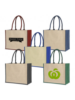 Laminated Jute Supermarket Bag With Coloured Handles And Gussets