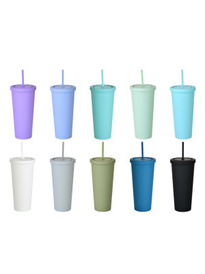 24oz Matte Plastic Cups with Lids & Straws