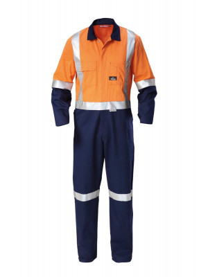 Mens Foundations Hi-Visibility Two Tone Cotton Drill Coverall With Tape