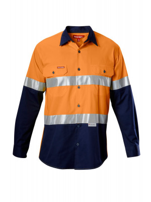Mens Koolgear Hi-Visibility Two Tone Cotton Twill Ventilated Shirt With Tape Long Sleeve