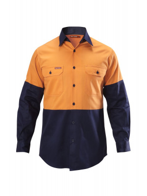 Mens Foundations Hi-Visibility Two Tone Long Sleeve Cotton Drill Shirt