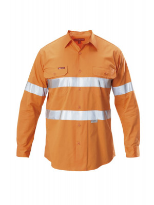 Mens Koolgear Hi-Visibility Cotton Twill Ventilated Shirt With Tape Long Sleeve