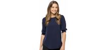 Womens 3/4 Sleeve Shirred Cuff Tops
