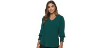 Womens Shirred Cuff V Neck Tops
