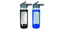 Sleeve Glass Drink Bottle with Sipper - Blue