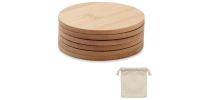 6 Bamboo coasters in cotton bag