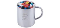 Assorted Colour Mini Jelly Beans in Double Wall Stainless Steel Barrel Mug