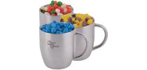 Corporate Colour Mini Jelly Beans in Stainless Steel Double Wall Curved Mug