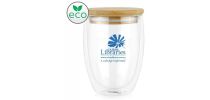 Amiens Double Wall Coffee Cup Glass 350ml - with Bamboo Lid