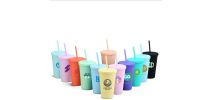 16oz Matte Plastic Cups with Lids & Straws