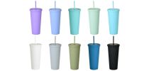 24oz Matte Plastic Cups with Lids & Straws