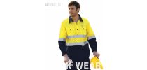 New Unisex Adults Hi-Vis L/S Cotton Drill Shirt With Reflective Tape