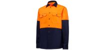 Mens Hi Vis L/Sl H/Weight  2Tone Cotton Drill Shirt