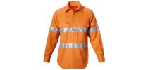 Mens Foundations Hi-Visibility Closed Front Cotton Drill Long Sleeve Shirt With Tape
