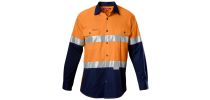 Mens Koolgear Hi-Visibility Two Tone Cotton Twill Ventilated Shirt With Tape Long Sleeve