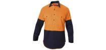 Mens Foundations Hi-Visibility Two Tone Closed Front Long Sleeve Cotton Drill Shirt With Gusset