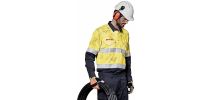 Mens Orange Flame Hi Vis Open Front Spliced Shirt - Hoop Taped