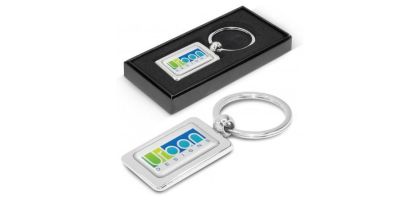 Rectangular Chrome Finish Metal Key Ring
