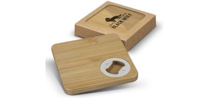 Bamboo Bottle Opener Coaster - Set of 2 - Square