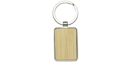 Rectangle Recycled Zinc Alloy Keyring with Bamboo