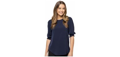Womens 3/4 Sleeve Shirred Cuff Tops