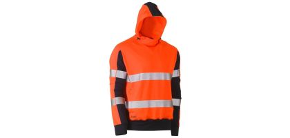 Taped Two Tone Hi Vis Contrast 4 Way Stretchy Hoodie - Orange/Navy