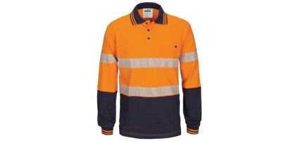 HIVIS Segment Tape Cotton Jersey Polo - Long Sleeve