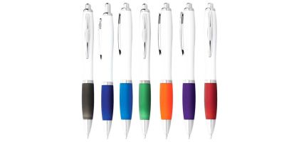 Nash Ballpoint Pen with White Barrel and Coloured Grip