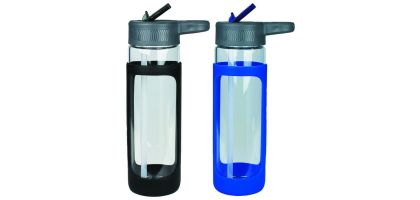 Sleeve Glass Drink Bottle with Sipper - Blue