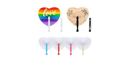 Heart Shape Plastic Handle Paper Fan