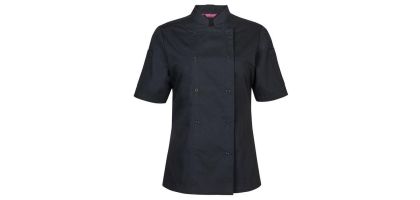 Ladies Short Sleeve Snap Button Chef Jacket