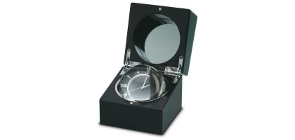 Moving Globe Clock In Black Lacquered Wooden Box.