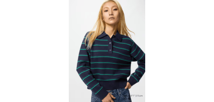 Smooth Cotton Polo Sweater Stripe UNIQLO