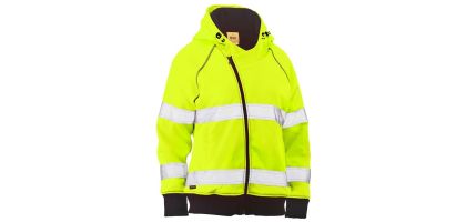 Women's Taped Hi Vis Fleece Zip Front Hoodie with Sherpa Lining - Yellow