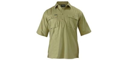 Closed Front Cotton Drill Shirt - Short Sleeve