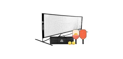 Custom printed beach pickleball set with net, 2 bats, 2 balls and carry bag