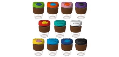 12oz/340ml Glass Karma Kup Cork Band Plastic Flip Lid