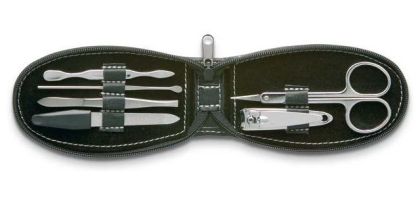6 Tool Manicure Set In Leather Pouch - Round